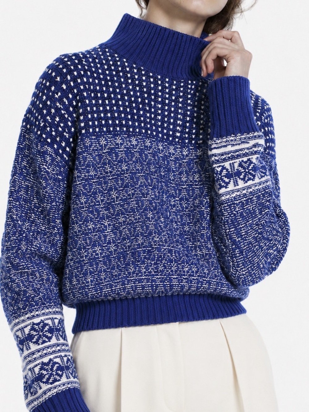 COS 87% Wool Navy White Textured Mock Neck Sweater Women’s S